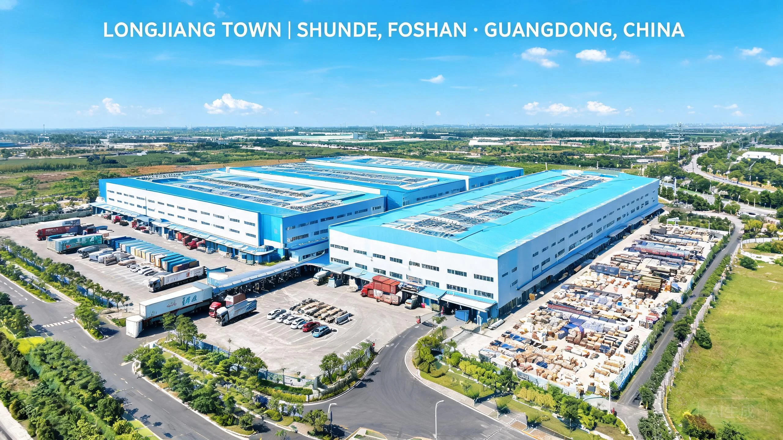 Aerial view of Mingke factory in Longjiang, Shunde, Foshan